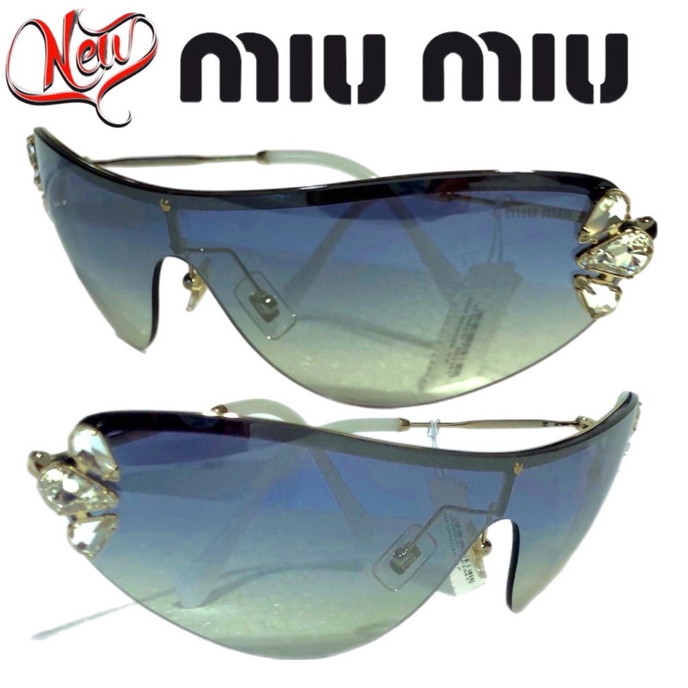 ⬇️SALE‼️🆕 MIU MIU smoky gray Shield Sunglasses w/ Crystals